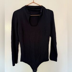 Paola Moreno Elegant Black Long Sleeve Bodysuit Small